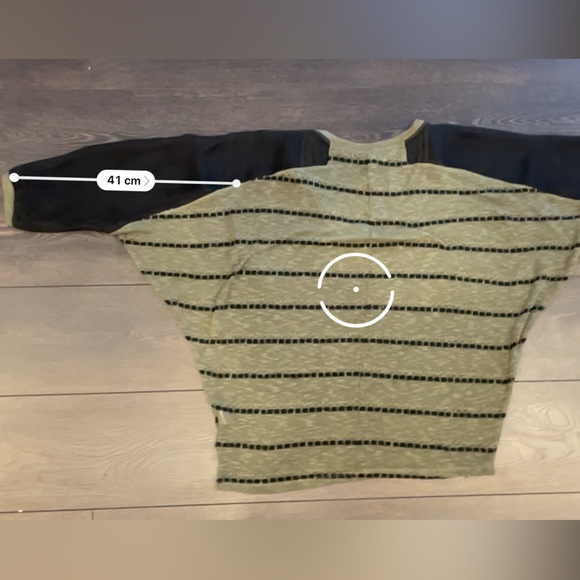 Harmony Mesh 3/4 Sleeve Olive Green Striped See Through Woven Slouchy Sweater - Picture 16 of 16